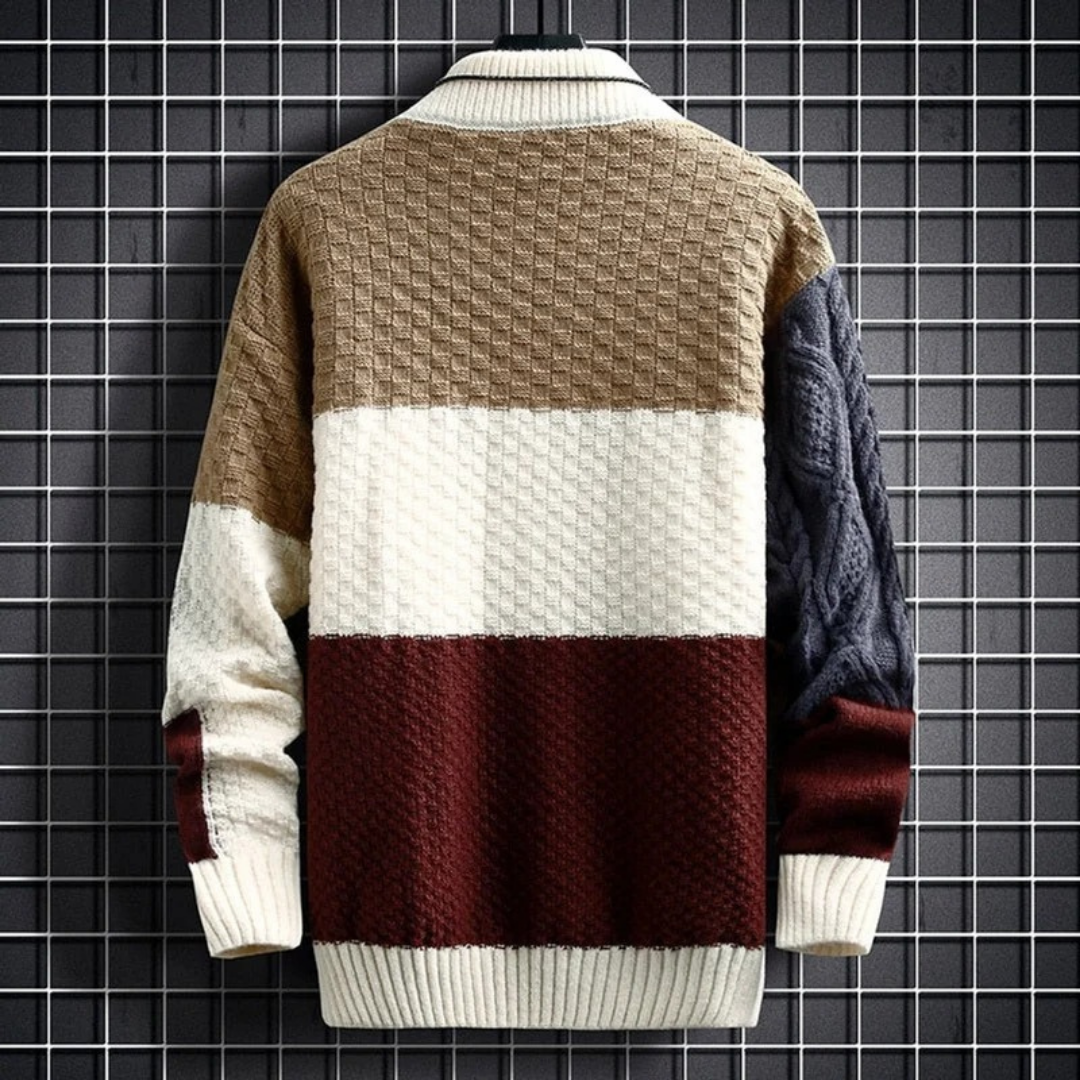 Jonas | Herren Strickpullover Mit Colorblock Muster, Struktur Design Und Langarm Design