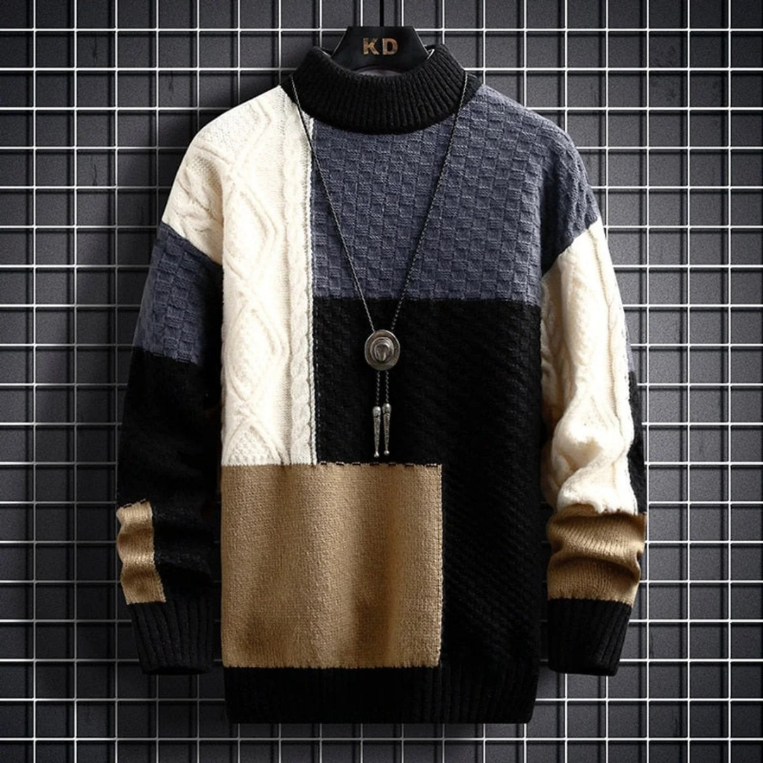Jonas | Herren Strickpullover Mit Colorblock Muster, Struktur Design Und Langarm Design