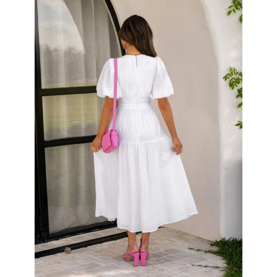 Josepha | Damen Elegantes Midikleid Mit Puffärmeln