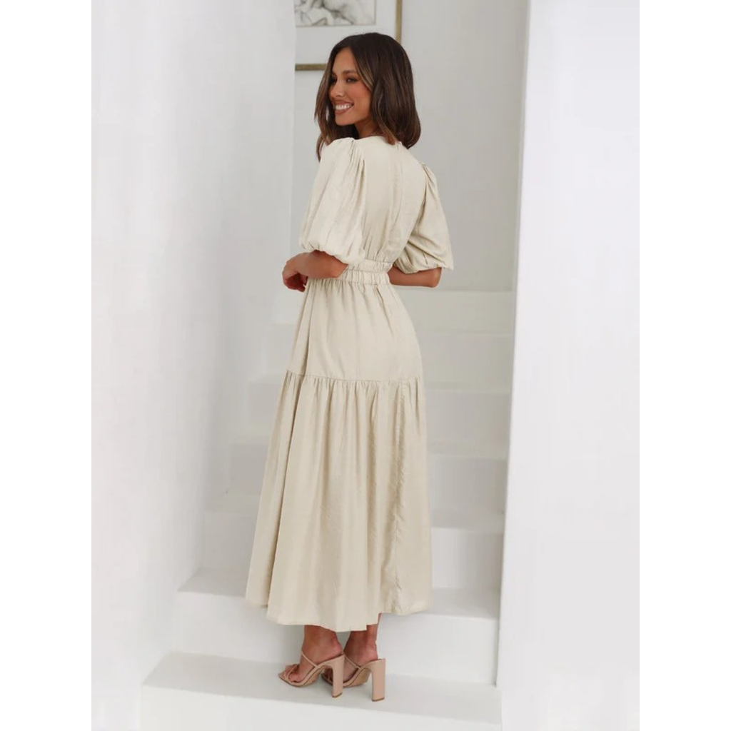 Josepha | Damen Elegantes Midikleid Mit Puffärmeln