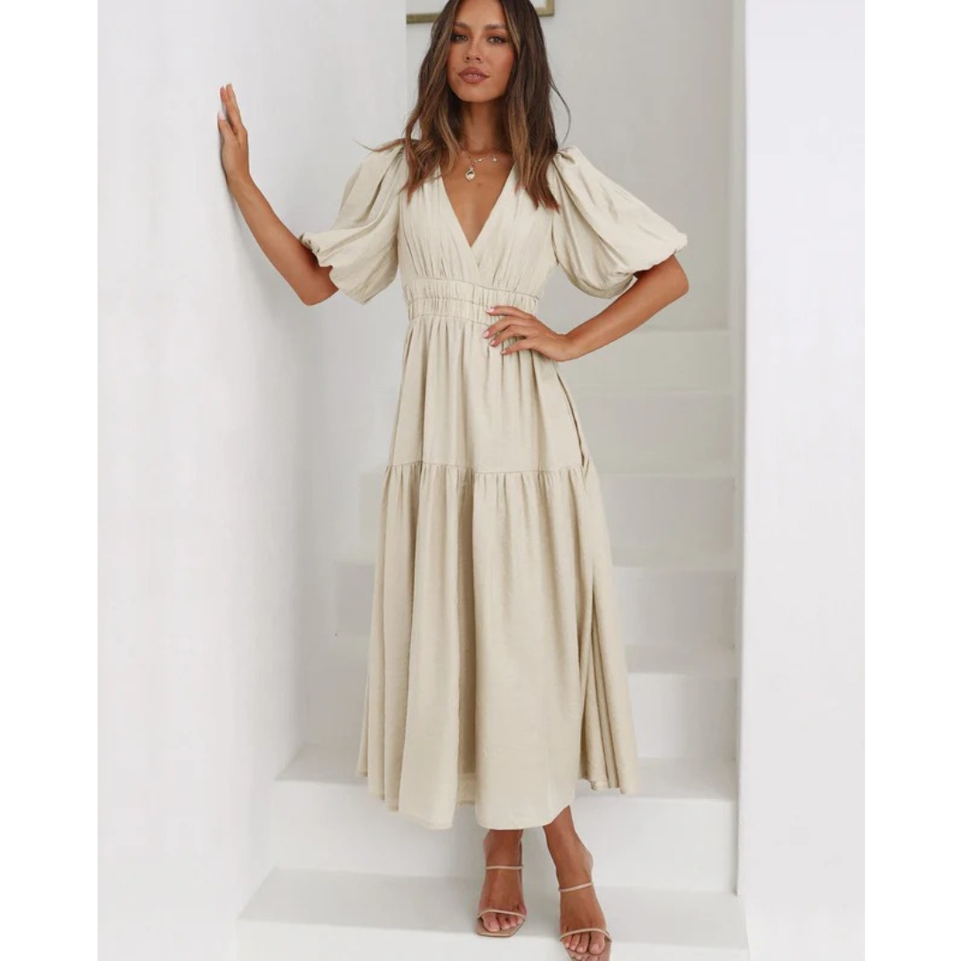 Josepha | Damen Elegantes Midikleid Mit Puffärmeln