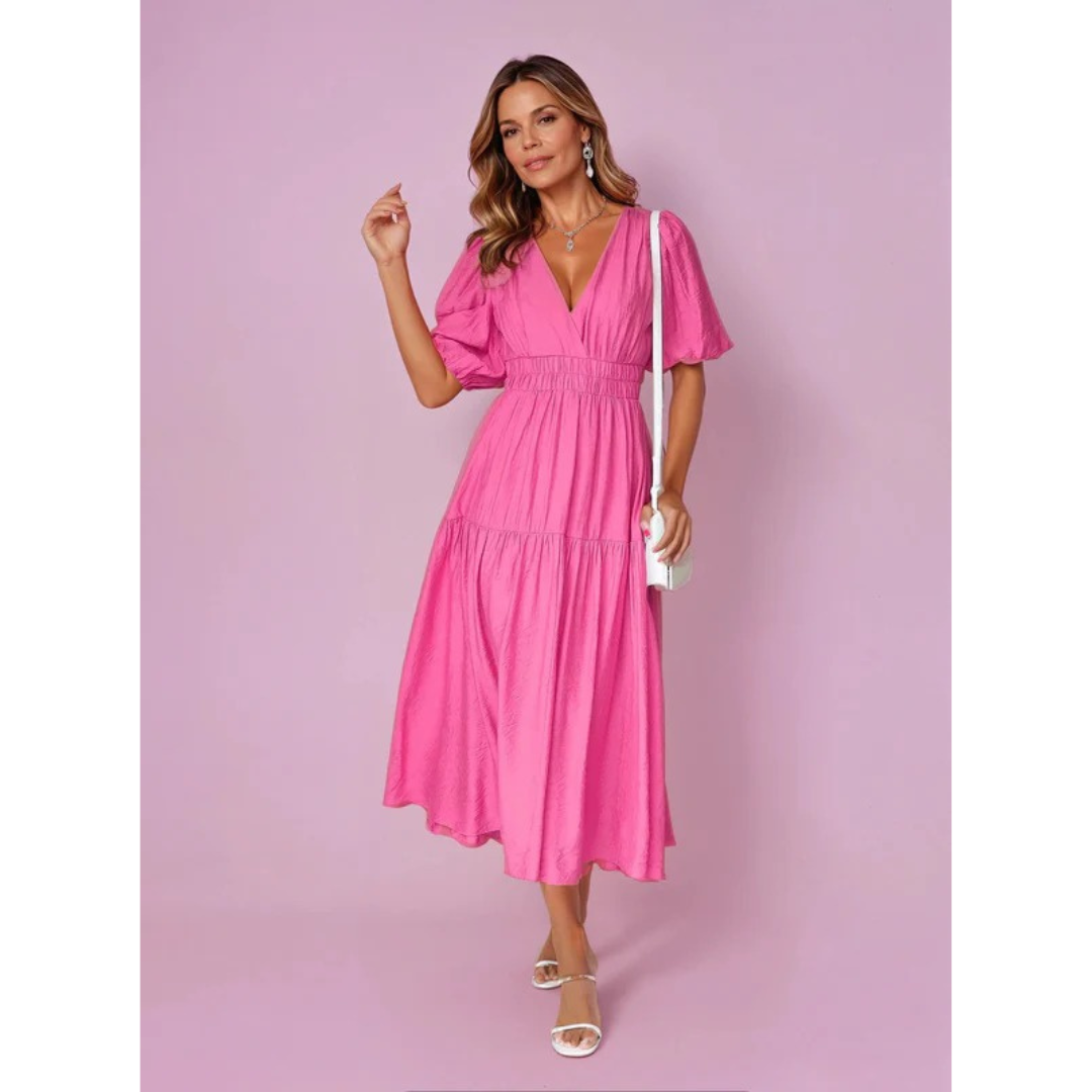 Josepha | Damen Elegantes Midikleid Mit Puffärmeln