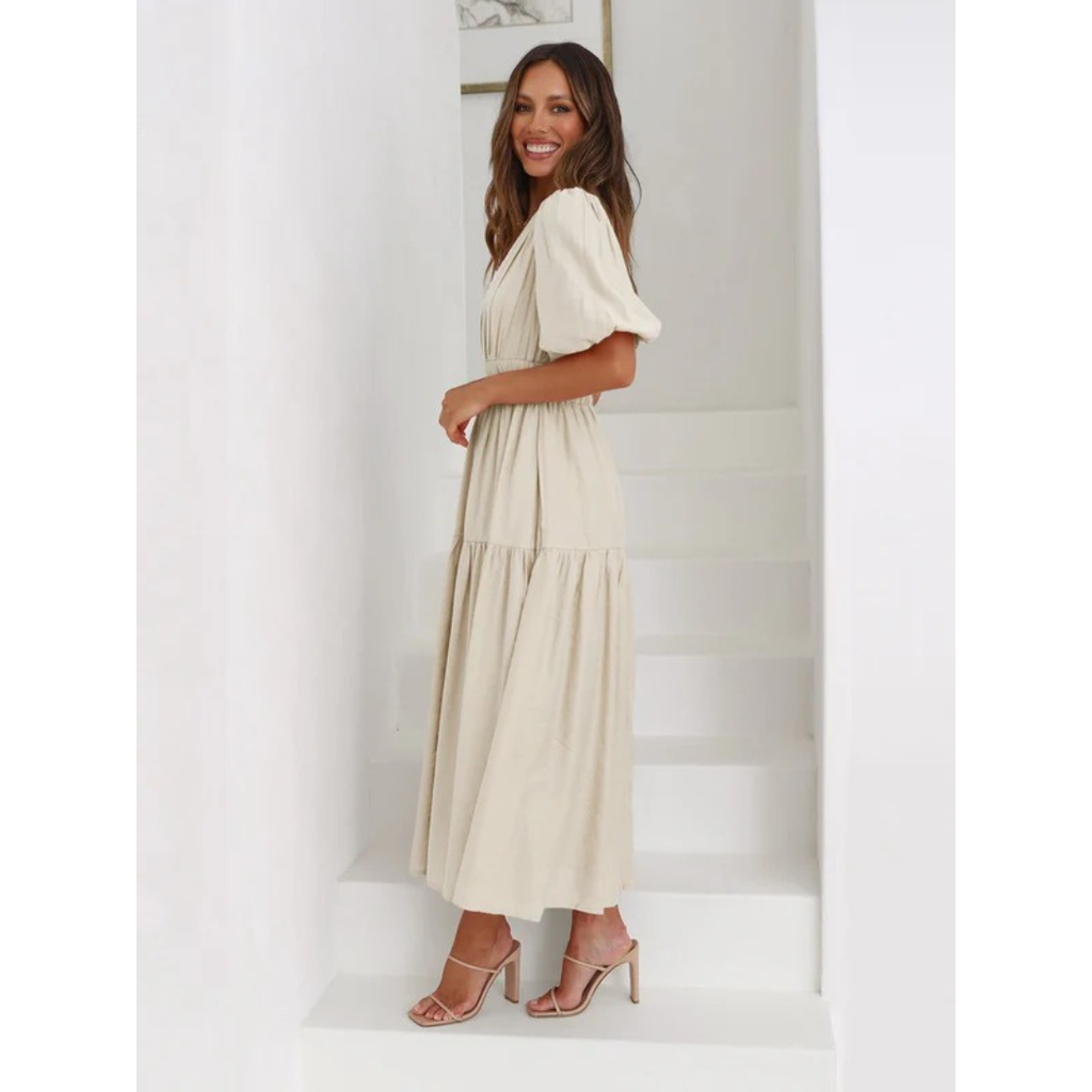 Josepha | Damen Elegantes Midikleid Mit Puffärmeln