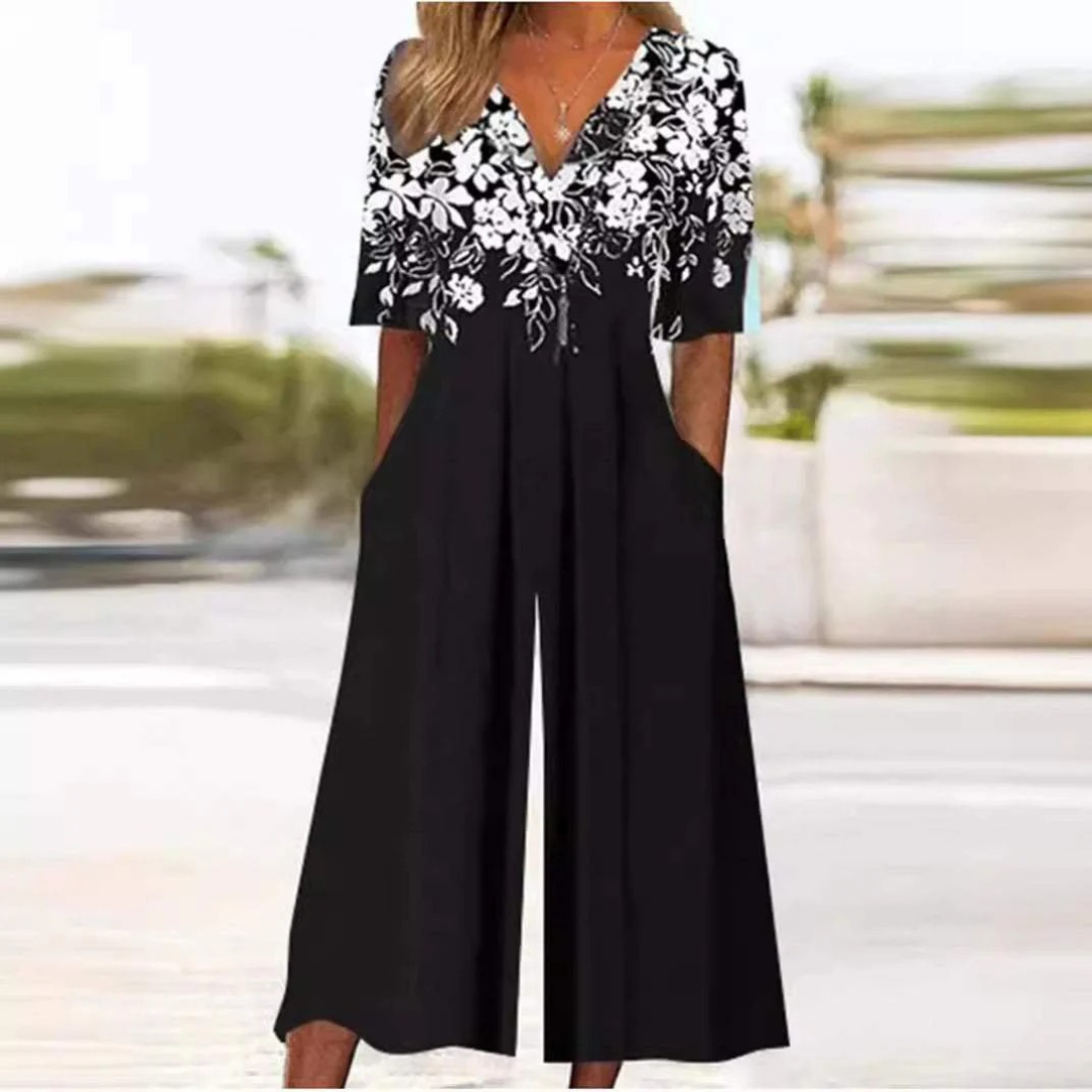 Julia | Damen Boho Jumpsuit Mit Blumenmuster