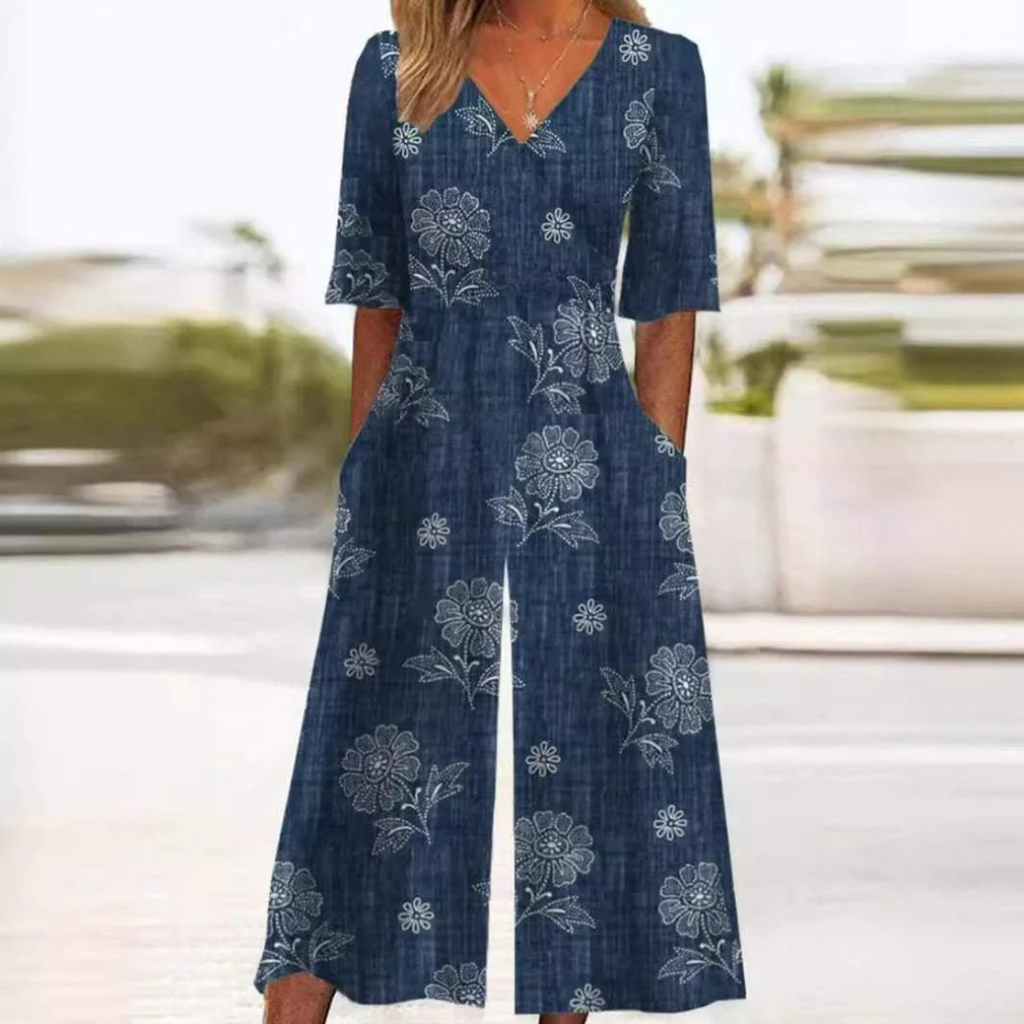 Julia | Damen Boho Jumpsuit Mit Blumenmuster
