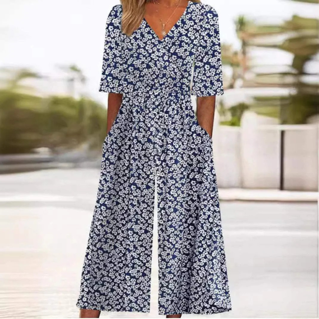 Julia | Damen Boho Jumpsuit Mit Blumenmuster