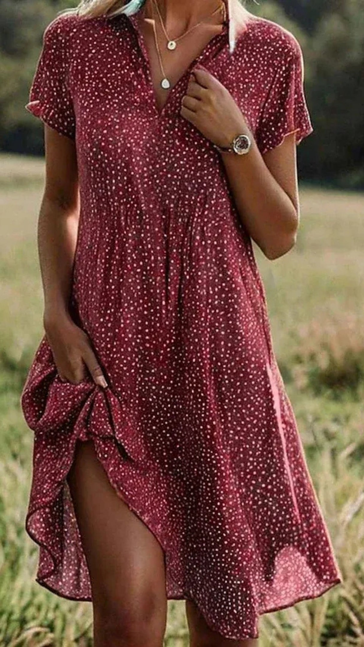 Julia | Sommerkleid Damen Midi | Kurzarm Leicht