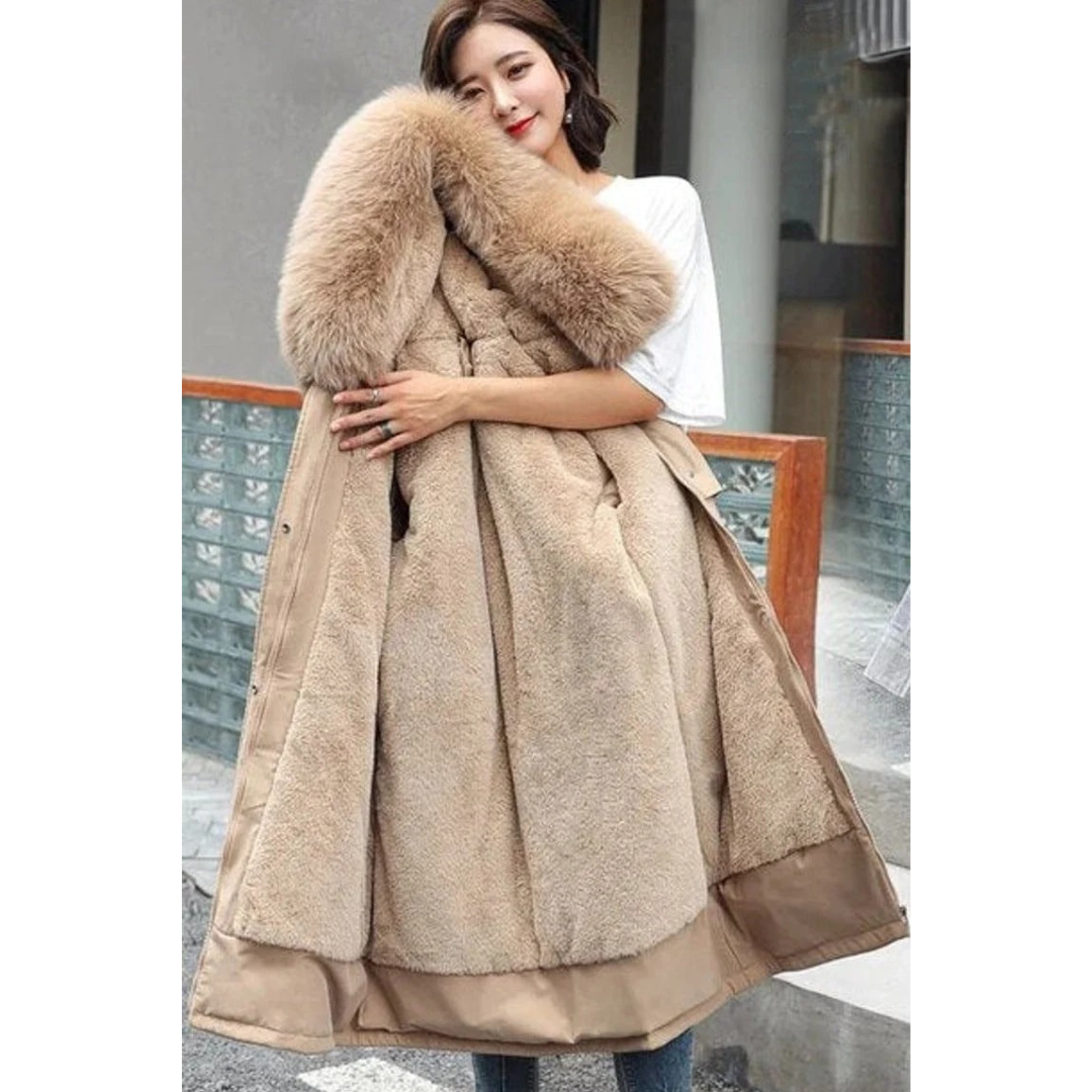 Juliane | Damen Winterjacke mit Kapuze, Langer Parka mit Weichem Kunstpelz