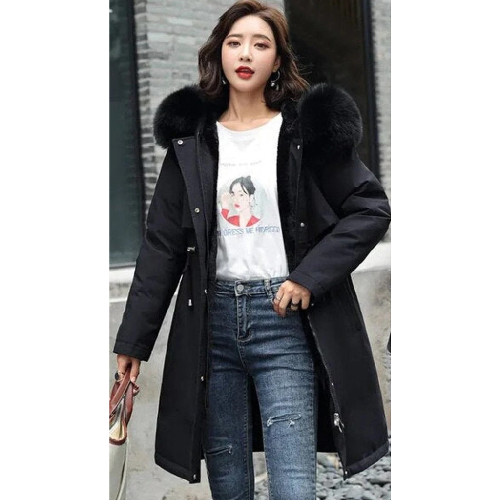 Juliane | Damen Winterjacke mit Kapuze, Langer Parka mit Weichem Kunstpelz