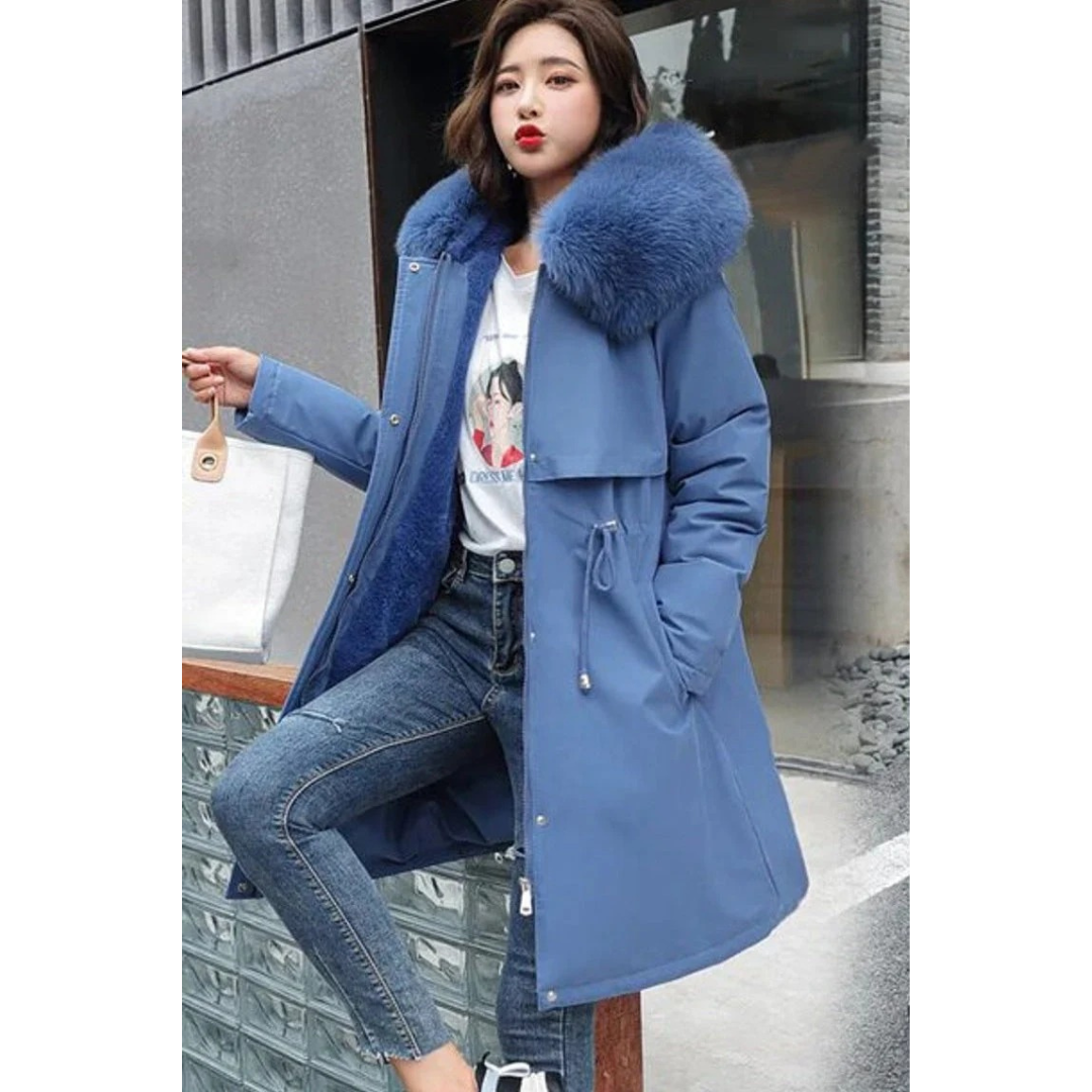 Juliane | Damen Winterjacke mit Kapuze, Langer Parka mit Weichem Kunstpelz