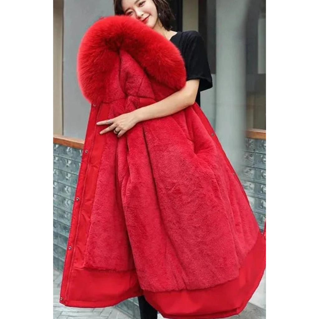 Juliane | Damen Winterjacke mit Kapuze, Langer Parka mit Weichem Kunstpelz