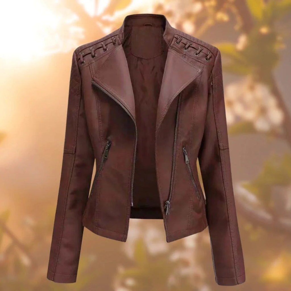Juna | Damen Kunstleder Jacke mit Reißverschluss