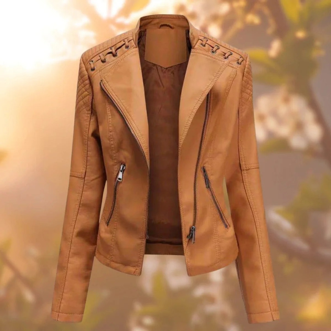 Juna | Damen Kunstleder Jacke mit Reißverschluss