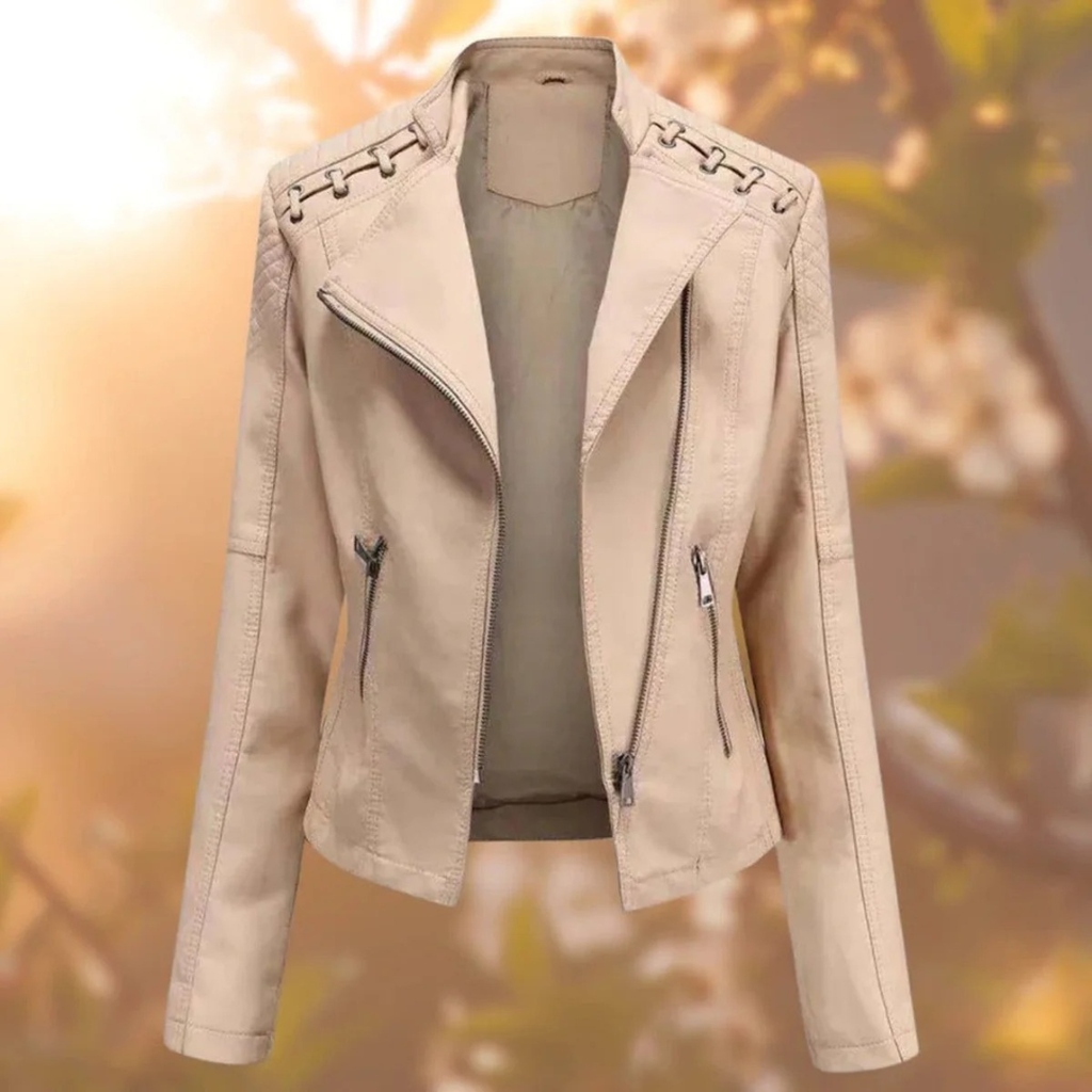 Juna | Damen Kunstleder Jacke mit Reißverschluss