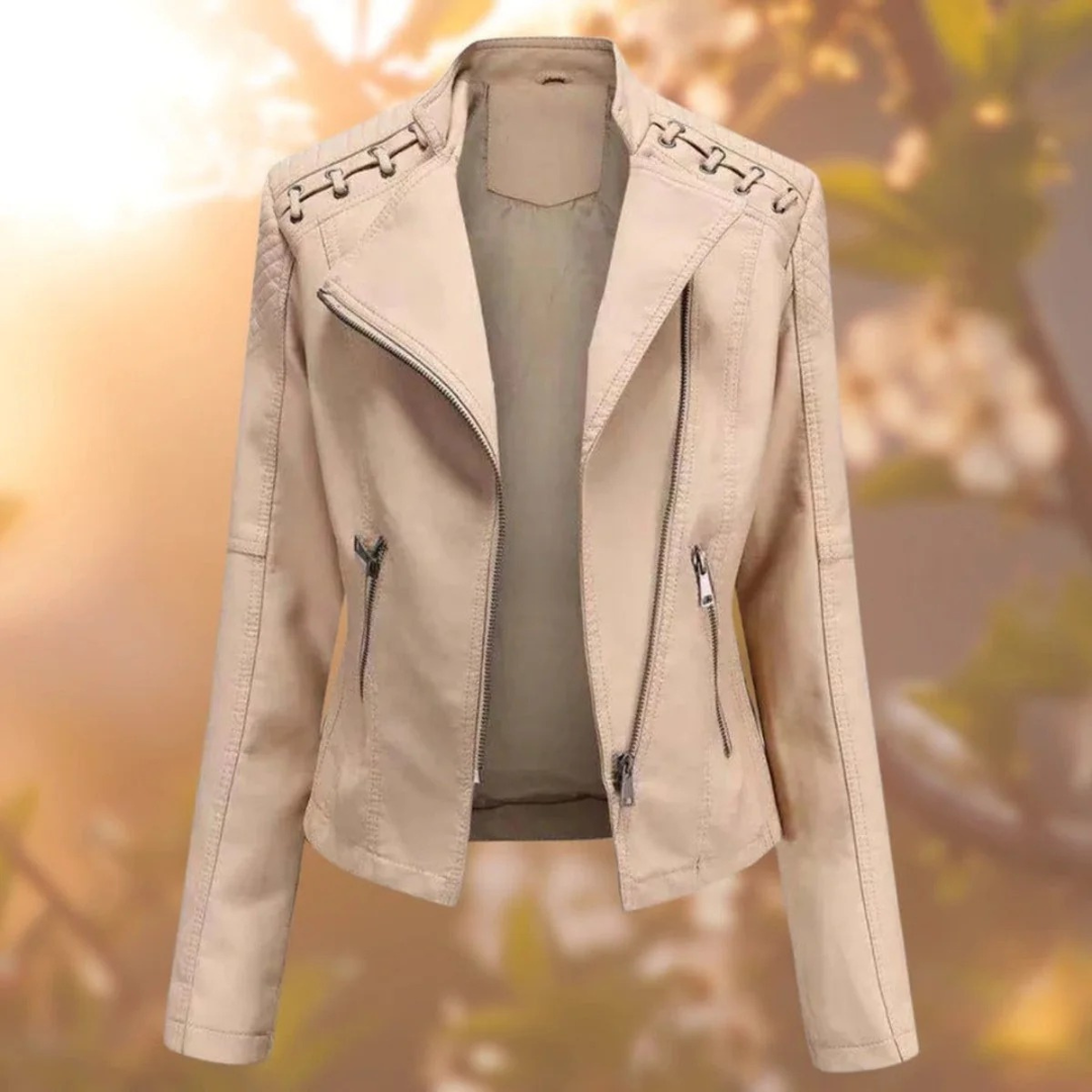 Juna | Damen Kunstleder Jacke mit Reißverschluss