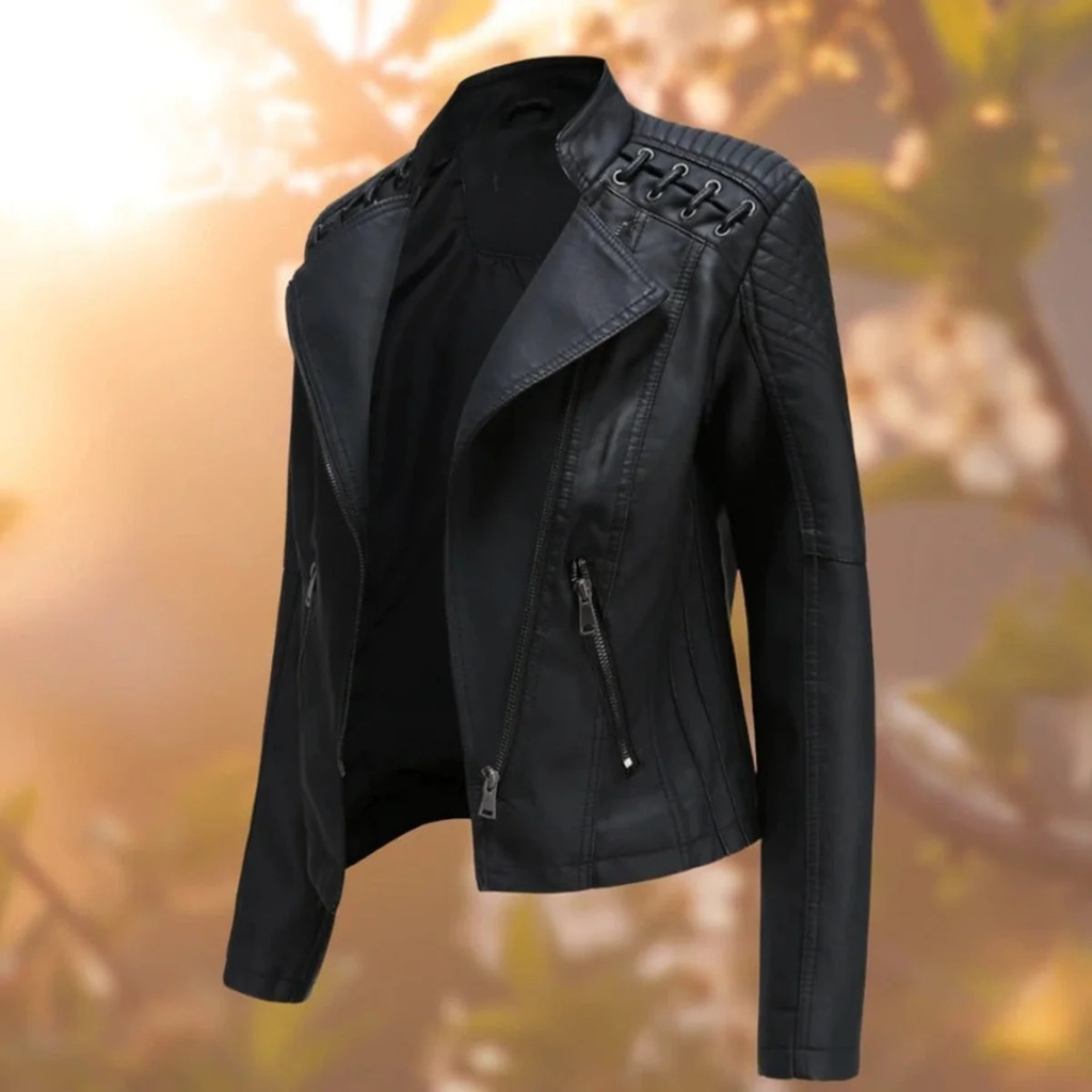 Juna | Damen Kunstleder Jacke mit Reißverschluss