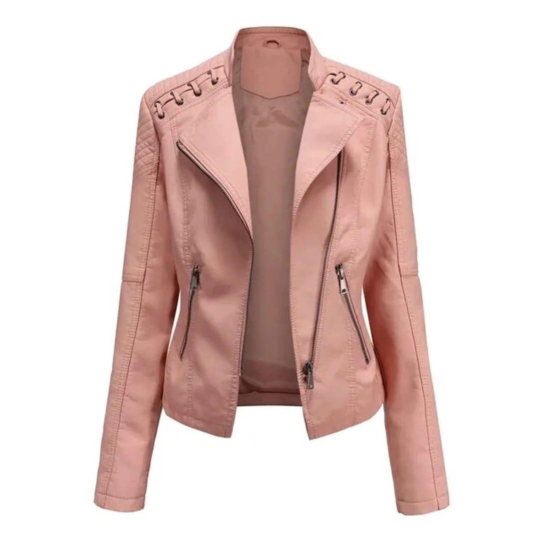 Juna | Damen Kunstleder Jacke mit Reißverschluss