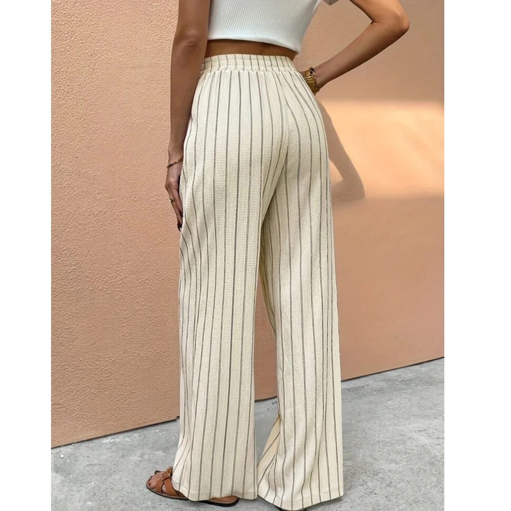 Jutta | Damen Gestreifte High-Waist Wide-Leg Hose