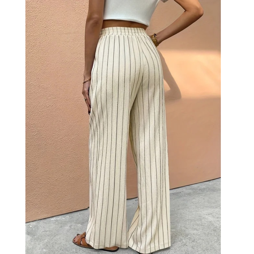 Jutta | Damen Gestreifte High-Waist Wide-Leg Hose