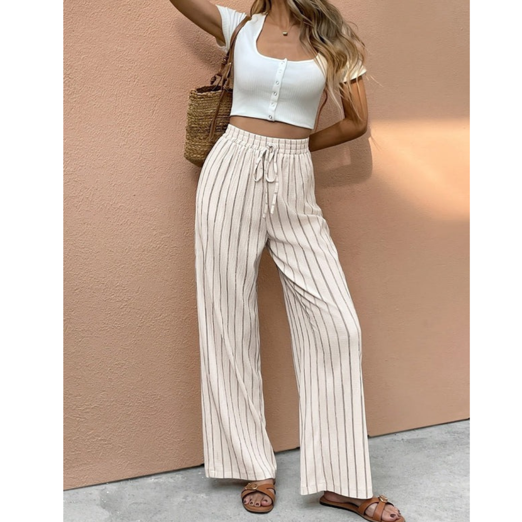 Jutta | Damen Gestreifte High-Waist Wide-Leg Hose