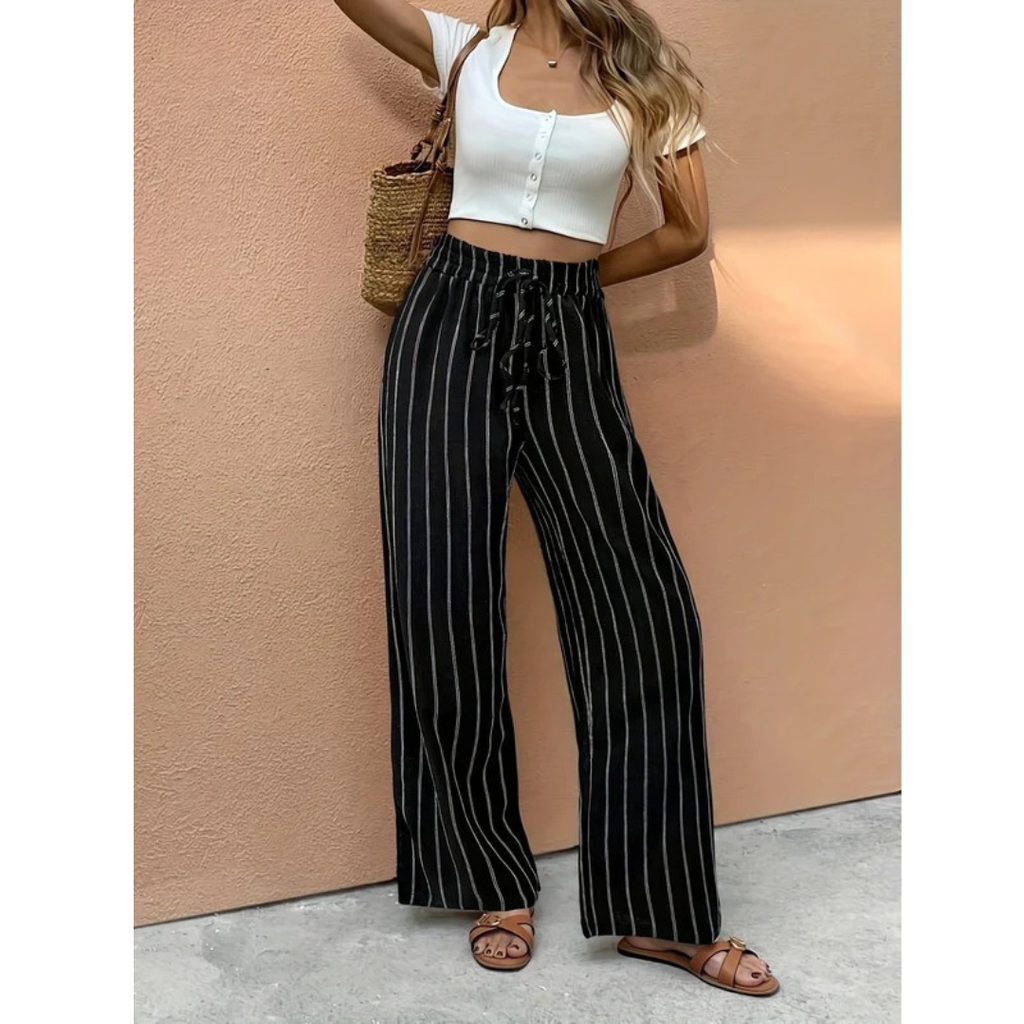 Jutta | Damen Gestreifte High-Waist Wide-Leg Hose