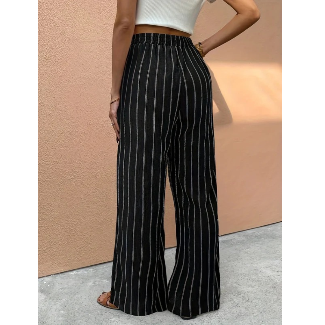 Jutta | Damen Gestreifte High-Waist Wide-Leg Hose