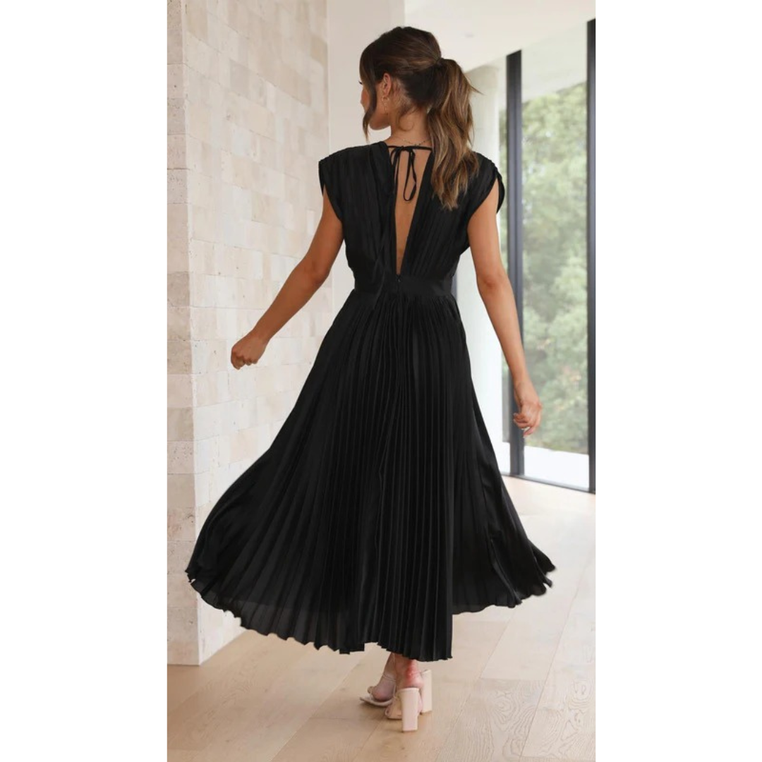 Kaitlyn | Damen Kleid Hochzeitsgast Midi V-Ausschnitt Elegant Plissee
