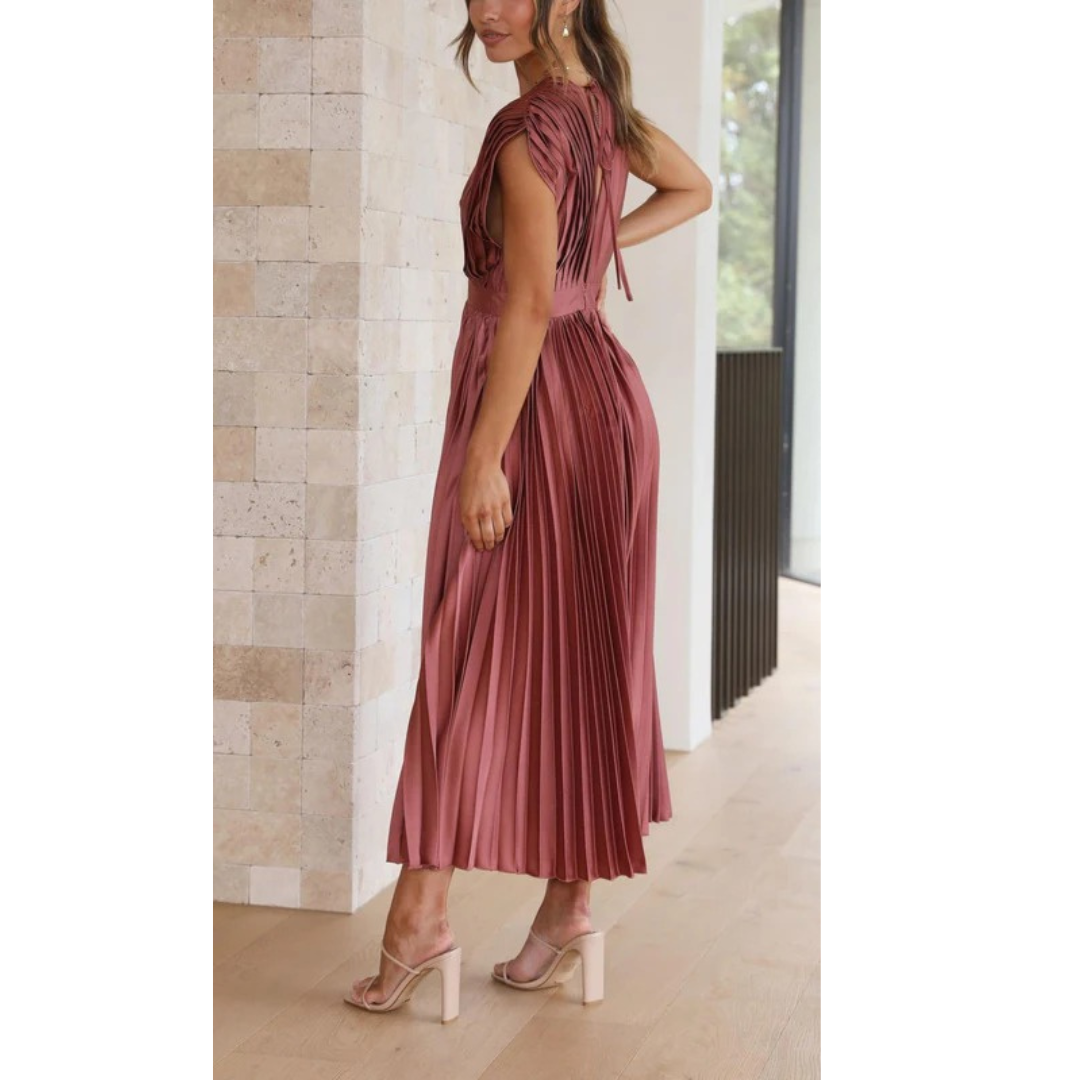 Kaitlyn | Damen Kleid Hochzeitsgast Midi V-Ausschnitt Elegant Plissee