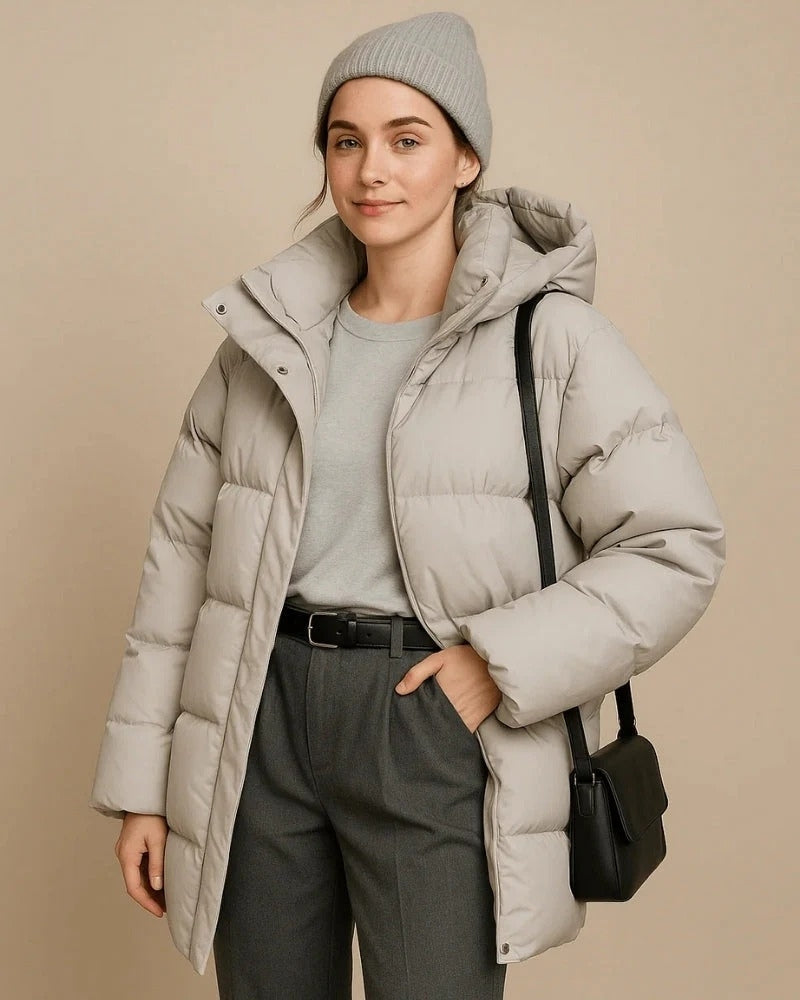 Kapuzen-Puffer-Trenchcoat für Damen – Winterjacke in lockerer Passform