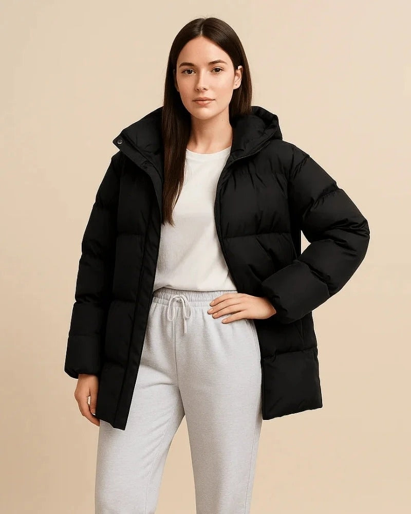 Kapuzen-Puffer-Trenchcoat für Damen – Winterjacke in lockerer Passform