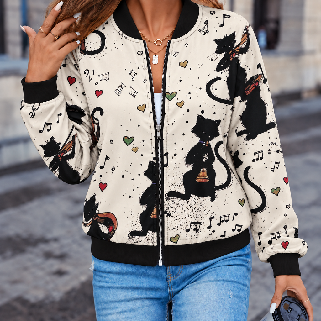 Karina | Damen Jacke mit Blumen Design und Reißverschluss