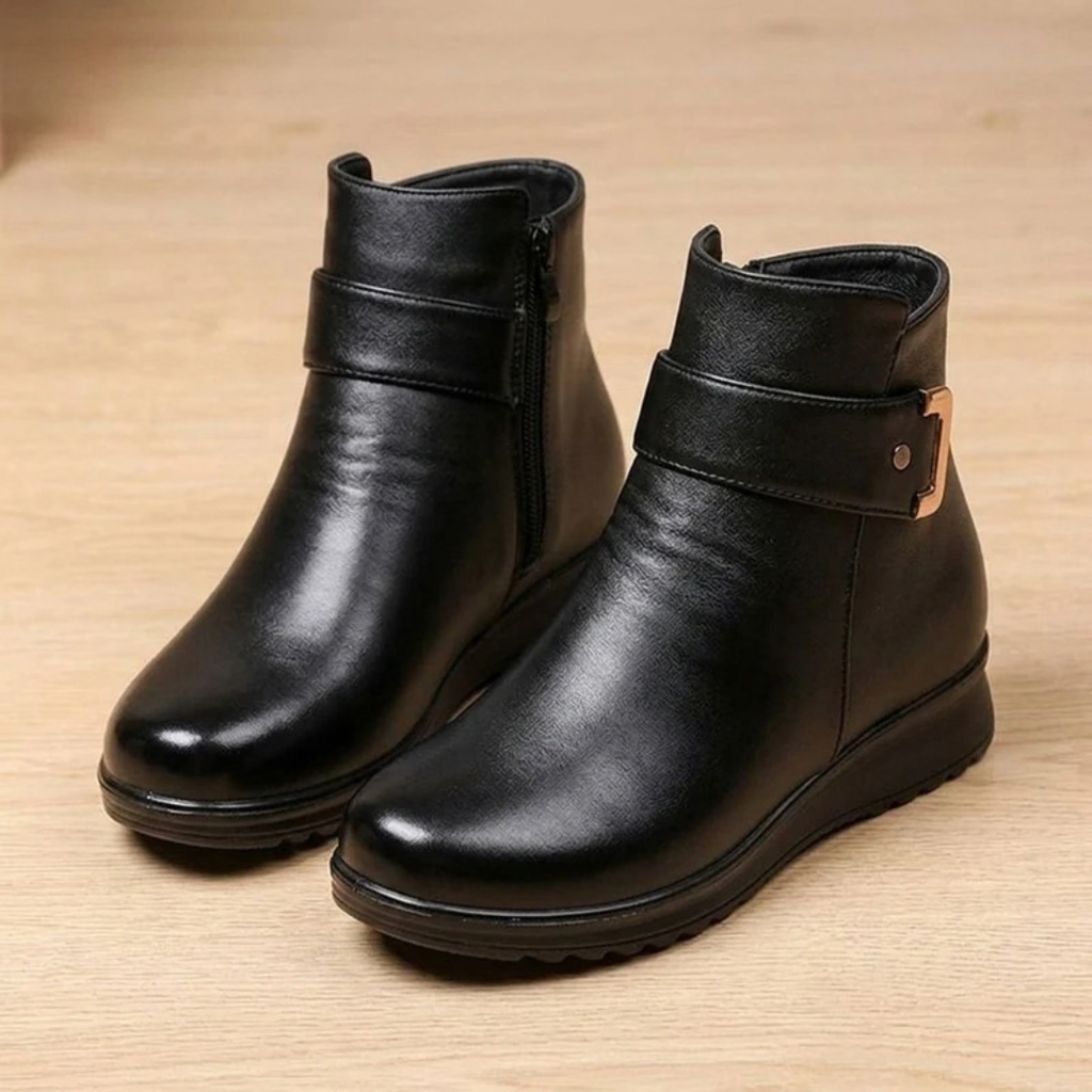 Karina | Damen Schwarze Orthopädische Stiefeletten mit besonderem Design