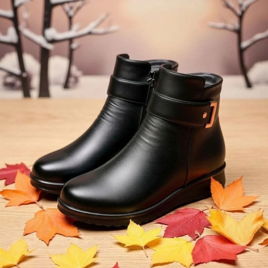 Karina | Damen Schwarze Orthopädische Stiefeletten mit besonderem Design
