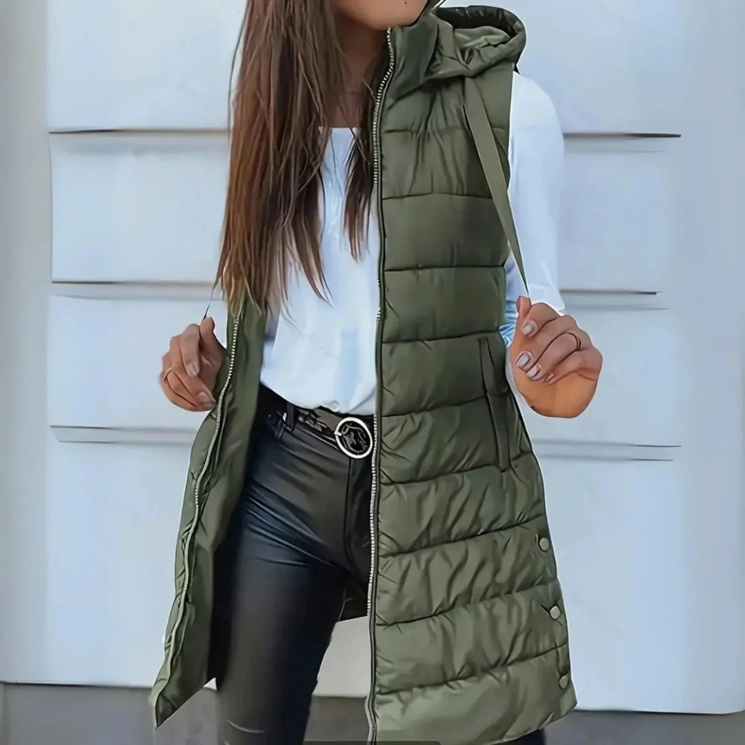 Karina | Elegante Damen Steppweste mit Kapuze als Alternative zur Jacke