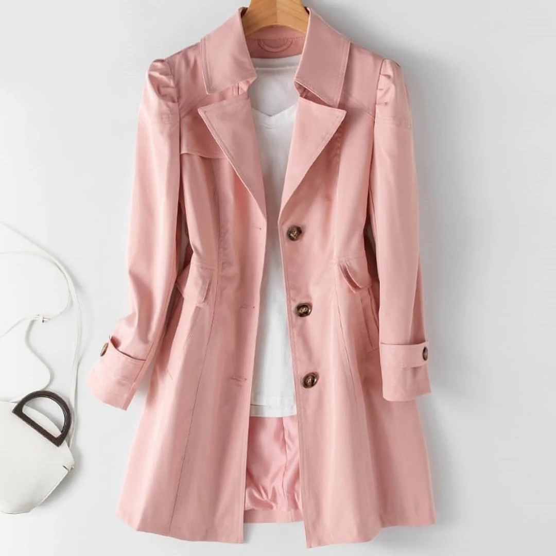 Karla | Damen Trenchcoat mit Knöpfen, Langer Schnitt mit Schmaler Form und Auffälliger Optik