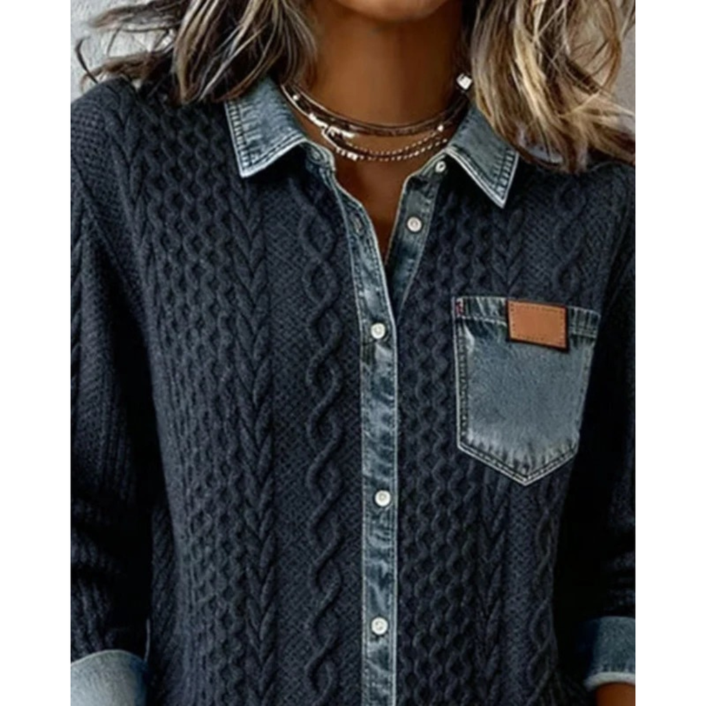 Karolina | Damen Denim Bluse Mit Knopfleiste