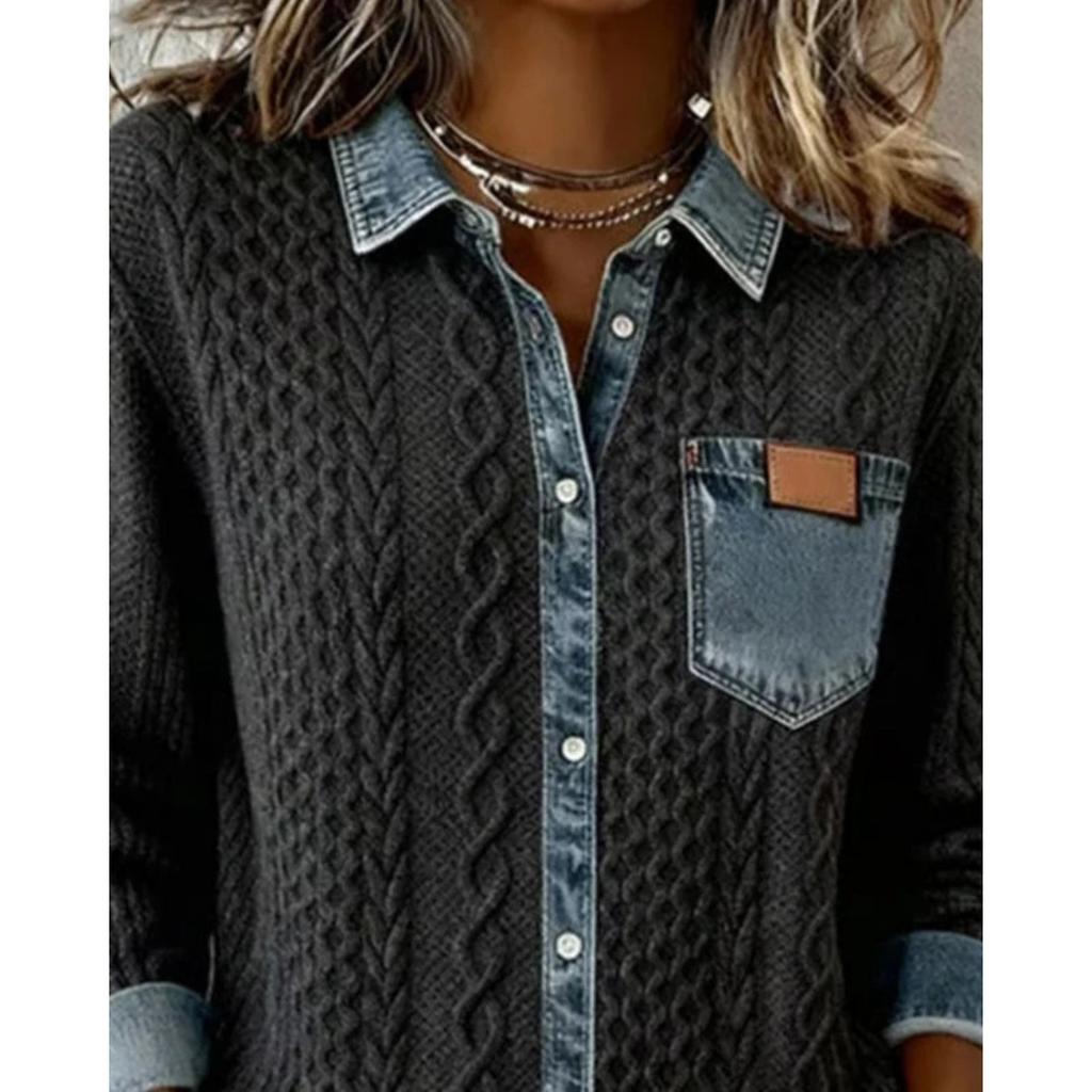 Karolina | Damen Denim Bluse Mit Knopfleiste