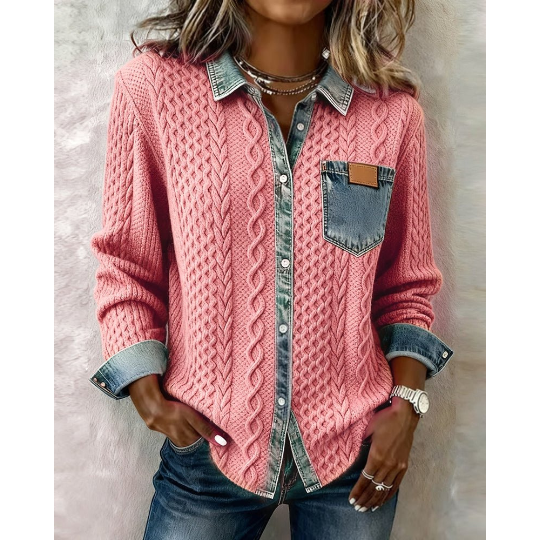Karolina | Damen Denim Bluse Mit Knopfleiste