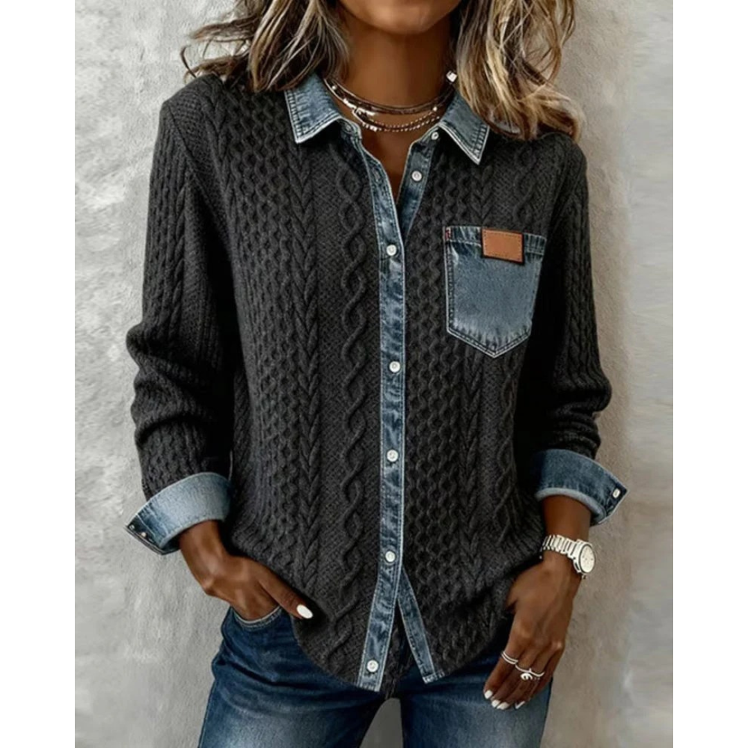 Karolina | Damen Denim Bluse Mit Knopfleiste