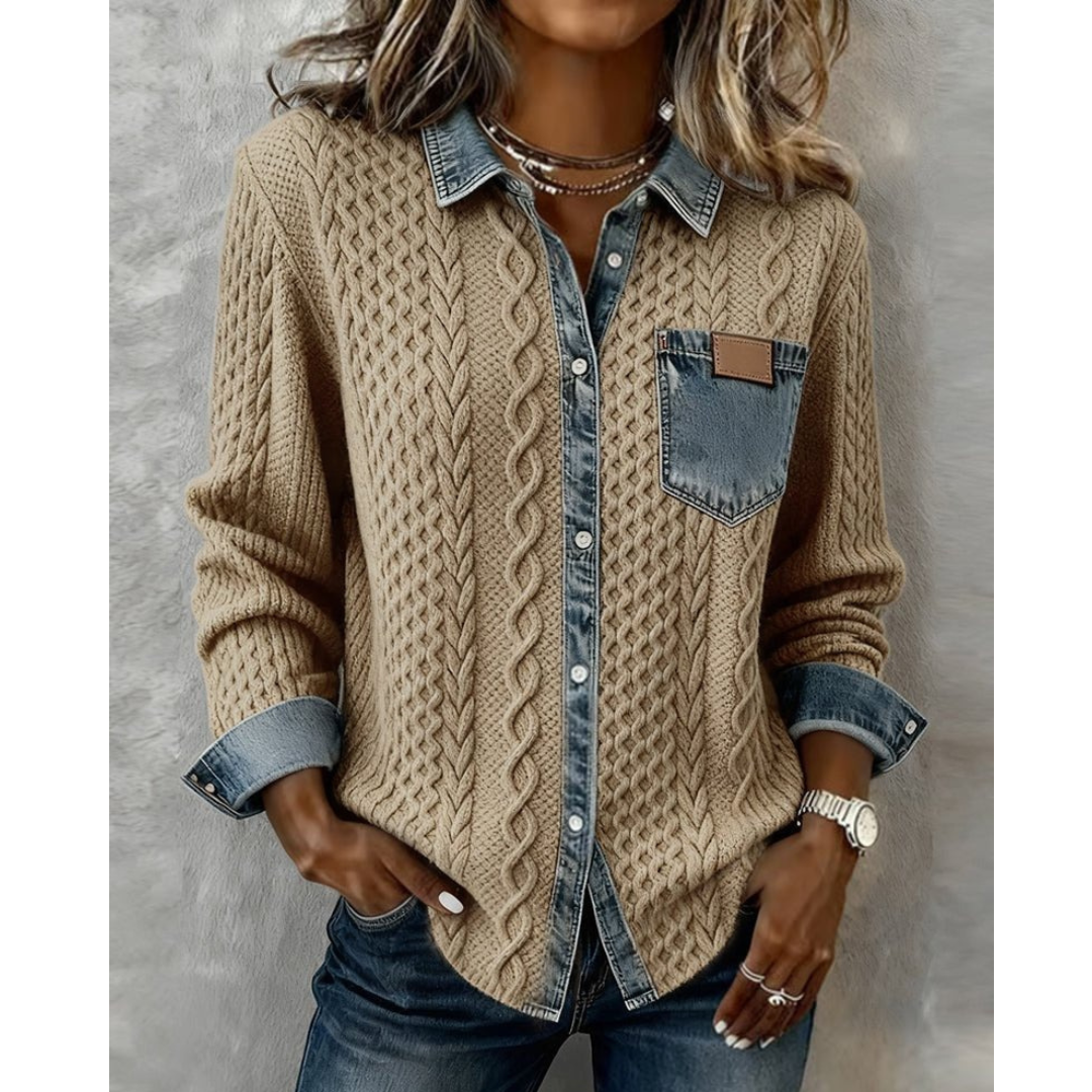 Karolina | Damen Denim Bluse Mit Knopfleiste