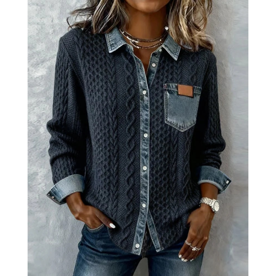 Karolina | Damen Denim Bluse Mit Knopfleiste