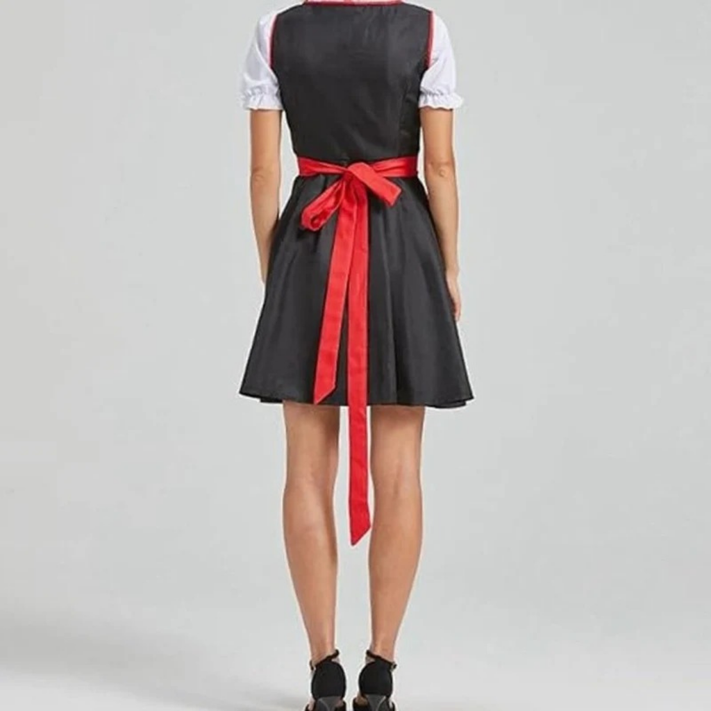 Karolina | Damen Trachtenkleid Für Oktoberfest Mit Rotem Design Und Schwarzem Oberteil