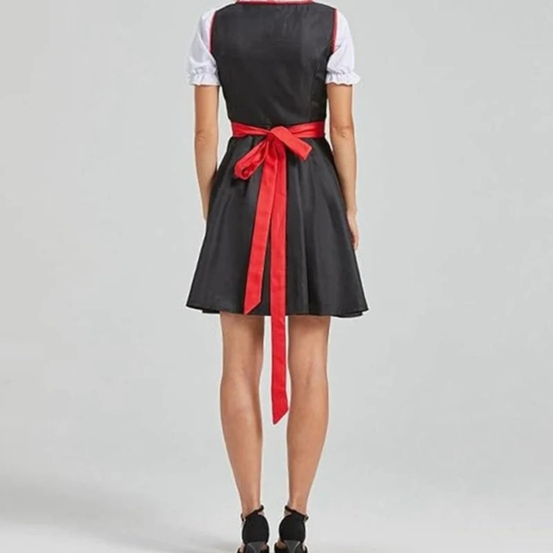 Karolina | Damen Trachtenkleid Für Oktoberfest Mit Rotem Design Und Schwarzem Oberteil