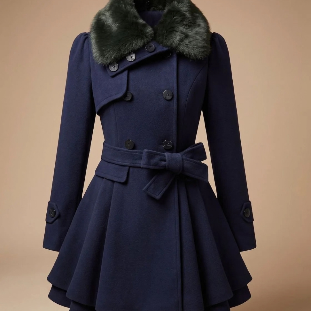 Karoline | Damen Winterjacke mit Kunstfell, Kragen und Gürtel