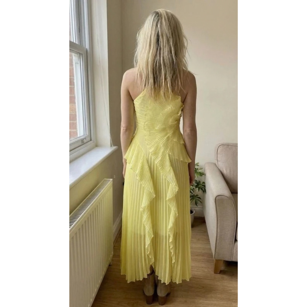 Kassandra | Damen Plissee Maxikleid mit Rüschen und Neckholder