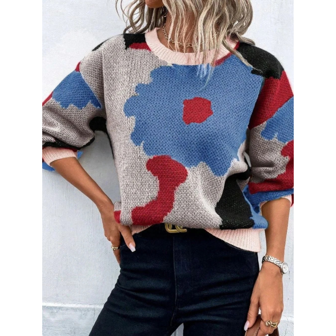 Kassandra | Damen Strickpullover mit Blumenmuster und Weitem Schnitt
