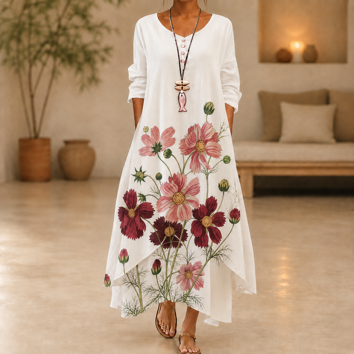 Katharina | Damen Blumen Boho Midikleid