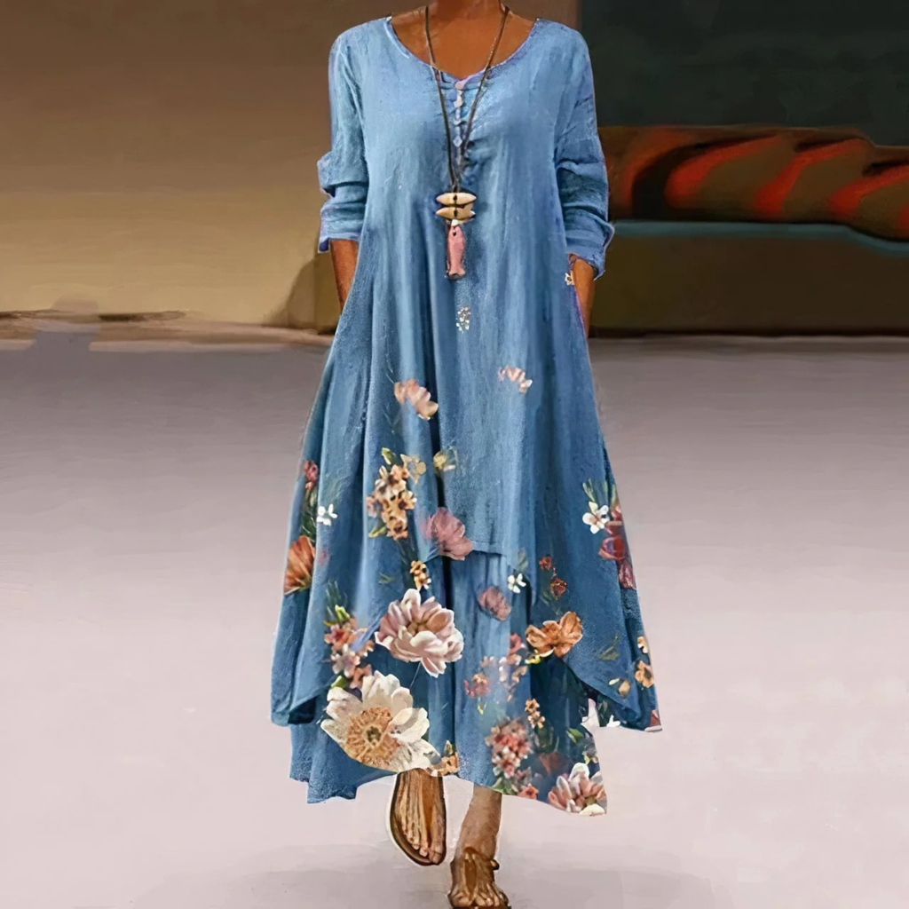 Katharina | Damen Blumen Boho Midikleid