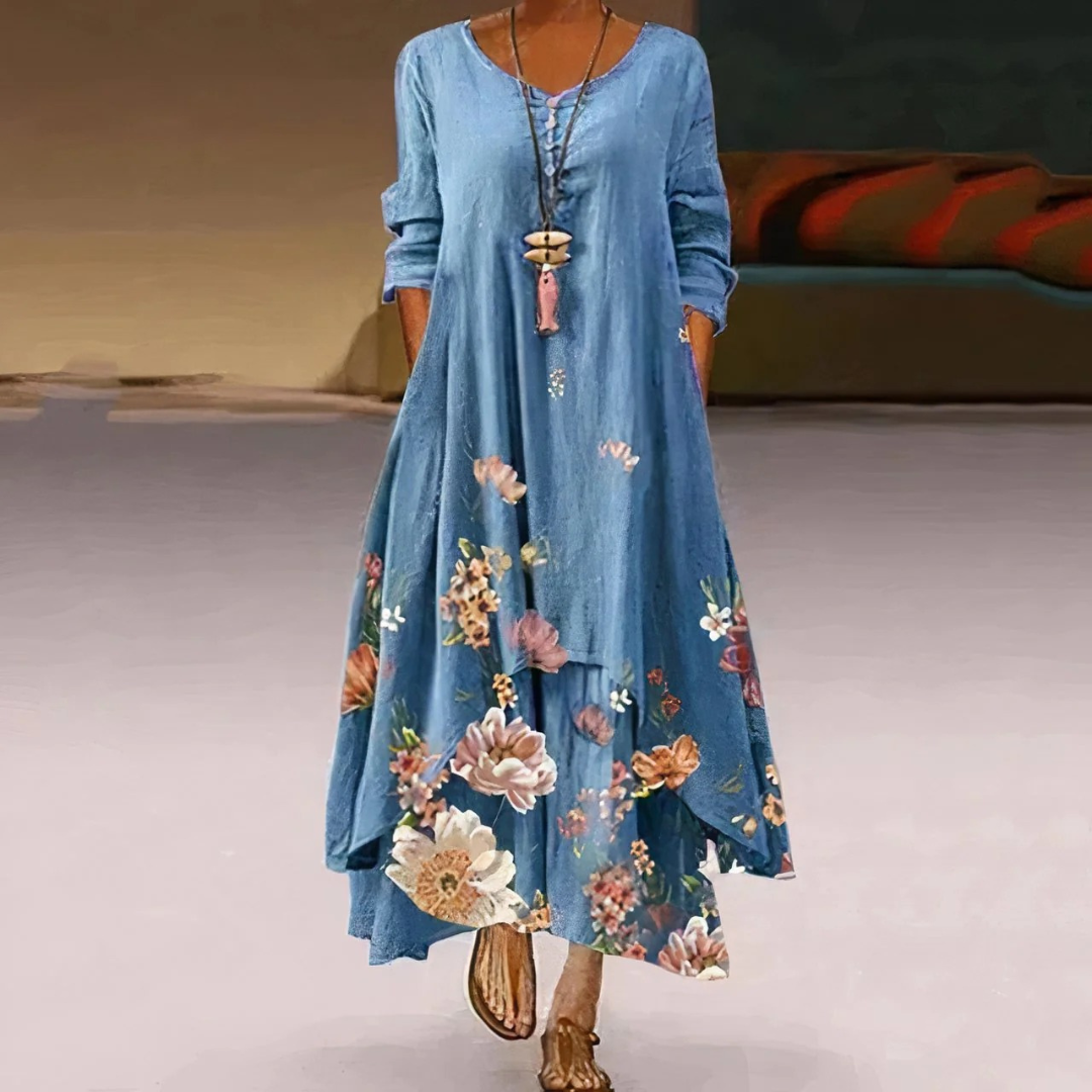 Katharina | Damen Blumen Boho Midikleid