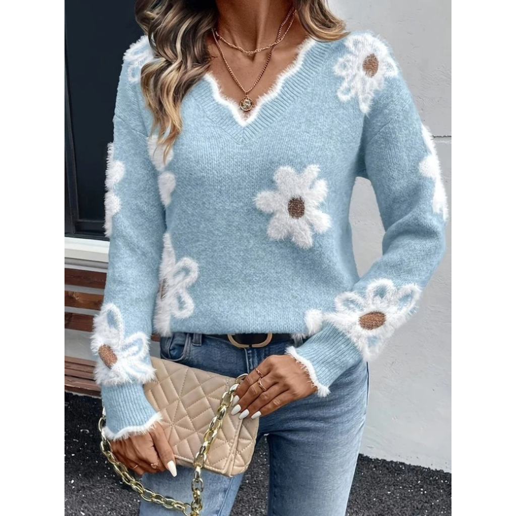 Katharina | Damen Pullover mit großen Blumen